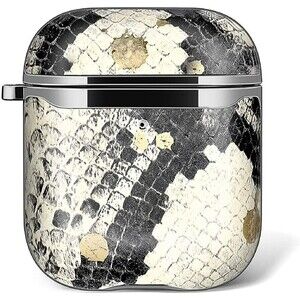 Case for Airpods Luxury Snakeskin 360° Protective Stylish with Keychain